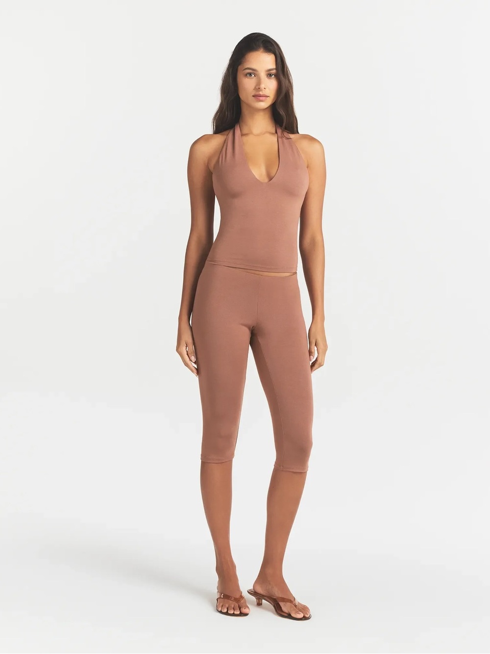 SKIMS smoothing layers Halter Crop Top & Capri Legging Set - Nutmeg NWOT